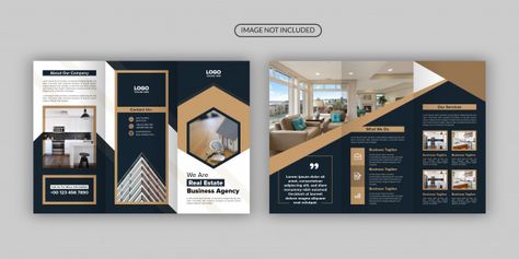 Real estate a4 business trifold brochure... | Premium Vector #Freepik #vector #brochure Real Estate Trifold Brochure, Broucher Design Layout Simple, House Brochure, Billboard Ideas, Real Estate Brochure, Property Brochures, Education Poster Design, Brochure Design Creative, Personal Logo Design