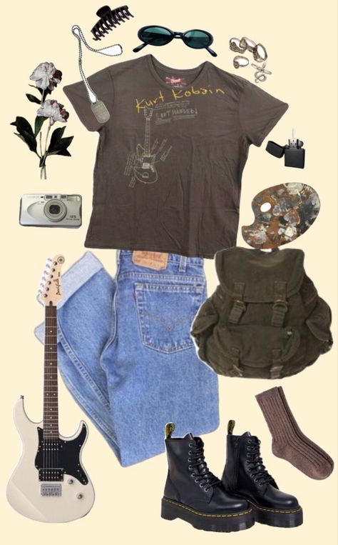 Spring Outfits 2024 Grunge, 90s Fashion Grunge Summer, Messy Grunge Outfits, Outfit Ideas 90s Style Summer, 90s Summer Aesthetic Outfits, Grunge Band Outfits, Grunge Vacation Outfits, 90s Grunge Outfits Aesthetic, Musician Aesthetic Outfits