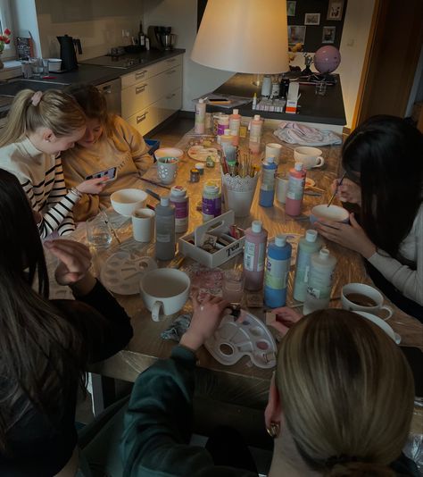 Arts And Crafts For Adults Aesthetic, Paint Night With Friends Aesthetic, Self Care With Friends Aesthetic, Rituals To Do With Friends, Pottery Friends Aesthetic, Birthday Activity Aesthetic, Doing Pottery Aesthetic, Aesthetic Birthday Party Activities, Pottery With Friends Aesthetic