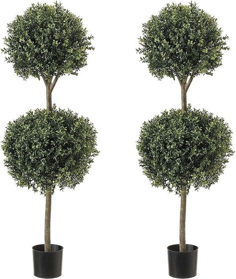 Amazon.com - Northwood Calliger 4.6’ Artificial Topiary Double Ball Boxwood Trees | Highly Realistic Potted Decorative Buxus Shrubs | Faux Plastic Plants for Home/Garden Décor | Indoor & Outdoor|UV Protected Plants For Home Garden, Boxwood Tree, Plants For Home, Artificial Topiary, Boxwood Topiary, Ficus Tree, Garden Entrance, Artificial Boxwood, Topiary Trees