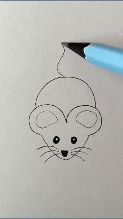 How To Draw Rat, Rat Drawings Simple, Cute Rats Drawing, Rat Drawing, Drawings For Kids, Hand Art Kids, Easy Animal Drawings, Learning To Draw, Easy Cartoon Drawings