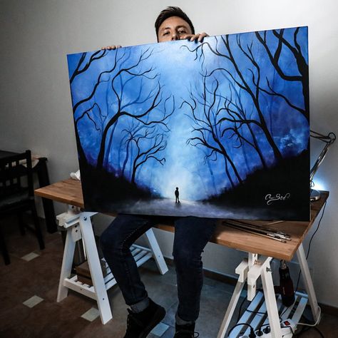 pιnтereѕт : @HerGuide Dark Painting Ideas, Dark Blue Painting, Dark Painting, Dark Paintings, Dark Artwork, Simple Acrylic Paintings, Blue Painting, Beginner Painting, Painting Canvas