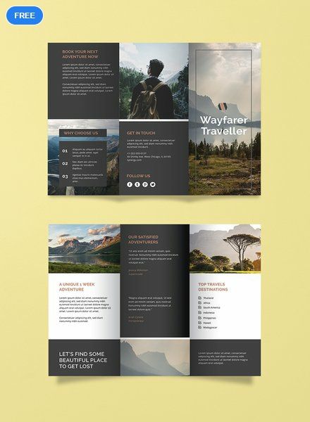 A brochure with a contemporary design that is sure to awaken the wanderlust of your clients. Download this template for free and get to promote your travel agency. This is easy to use and printable. #Brochuredesigns #Brochuretemplates #freedesigns #brochures Travel Brochure Design, Brochure Design Layouts, Mises En Page Design Graphique, Brochure Design Layout, Brochure Inspiration, Template Brochure, Trifold Brochure Design, Corporate Brochure Design, Travel Brochure Template