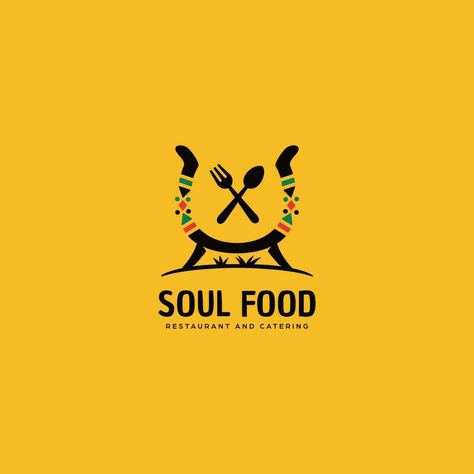 soul food kitchen and catering business logo template of ethnic african american cultural food and restaurant logo with hot pot and african pattern decoration African Restaurant Logo, Catering Business Logo, African Logo, Small Chops, Street Food Design, Catering Logo, Cultural Food, Kitchen Logo, Grad Pic