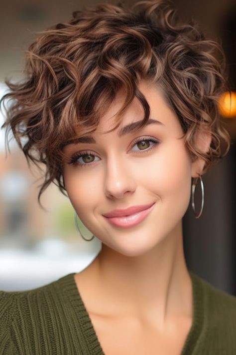 Short Hairstyle Women Curly Pixie, Short Curly Hairstyles With Highlights, Permed Short Hairstyles Curly Pixie, Cheek Length Hair, Choppy Shaggy Hair, Low Undercut Hairstyles Women, Short Hairstyle Women For Curly Hair, Short Permed Hairstyles Soft Curls Curly Bob, Naturally Curly Short Hairstyles