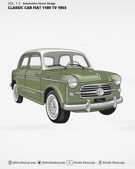 Classic Car Fiat 1100 Tv 1955 Fiat 1100, Vector Portrait, Classic Car, Classic Cars, Tv, Design