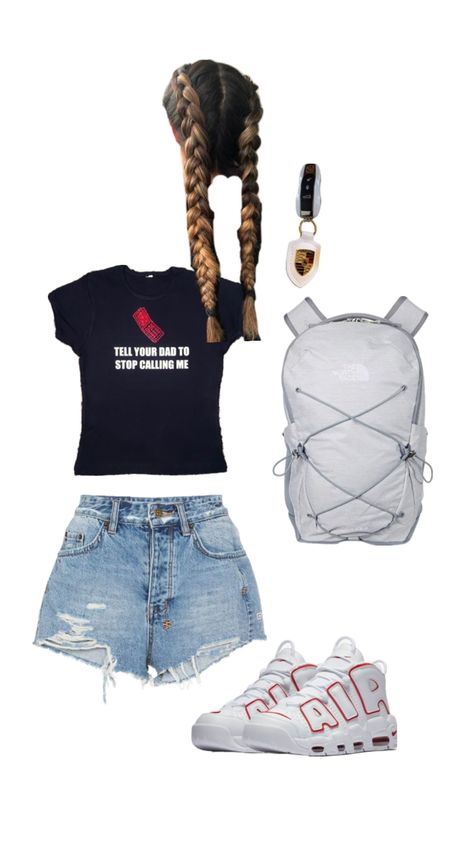 back to school outfit basic jean shorts Shorts For School Outfits, Outfit Ideas For School With Shorts, Jean Shorts Outfit School, Cute School Fits, Outfit Basic, School Shorts, Jean Short Outfits, Back To School Outfit, Thankful Thursday