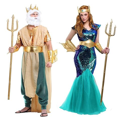 Poseidon Costume, Adult Mermaid Costume, Rei Cosplay, Queen Mermaid, Sweat Couple, Mermaid Outfits, Pharaoh Costume, Egyptian Clothing, Mermaid Halloween Costumes