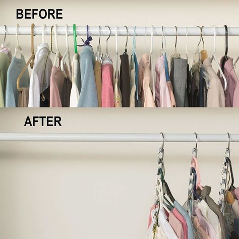 A set of space-saving hangers so you can double your closet space without getting rid of half of your clothes. 21 Products To Help Make Storing Your Clothes A Breeze Organiser Son Dressing, Diy Space Saving, Closet Clothes Storage, Closet Hangers, Pants Rack, Diy Space, Space Saving Hangers, Clothes Closet Organization, Decor Studio