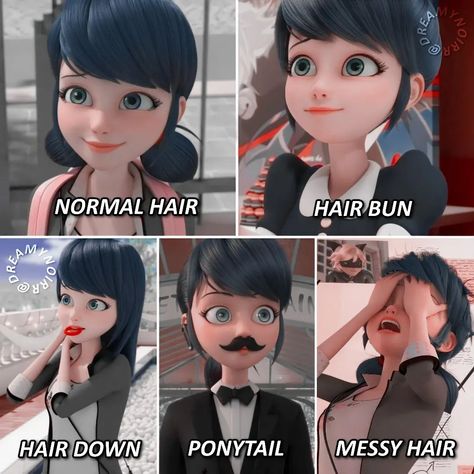 Marinette Hair Down, Marinette Hairstyle, Marinette Dupain Cheng, Normal Hair, Hair Down, Messy Hairstyles, Down Hairstyles, Art Reference Poses, Miraculous Ladybug