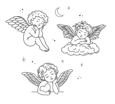 Flash Angel Tattoo, Easy Cherubs Drawing, Minimal Cherub Tattoo, Angel Cherub Tattoo Design, Tattoo Cherub Angel, Two Cherub Angel Tattoo, Cherub Holding Heart Tattoo, Cherub Flash Tattoo, Baby Cherub Tattoo Design