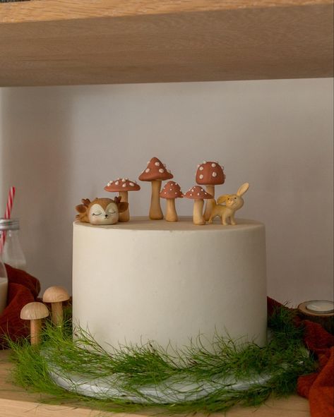 Mushroom Baby Shower Cake, Mushroom Theme Cake, Mushroom Cake Decoration, Mushroom Cake Ideas, Mushroom Baby Shower Ideas, Mushroom Birthday Cake, Mushroom Birthday Party, Woodland Birthday Cake, Wildflower Party