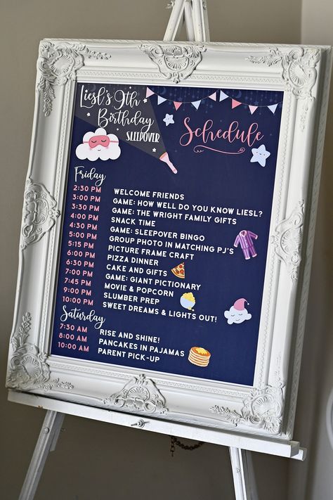 Project Nursery - The key to a great event is having a great schedule! Sleepover Schedule, Birthday Party Sleepover, Slumber Party Birthday, Girls Slumber Party, Party Sleepover, Pancakes And Pajamas, Sleepover Birthday Parties, Girl Sleepover, Birthday Breakfast