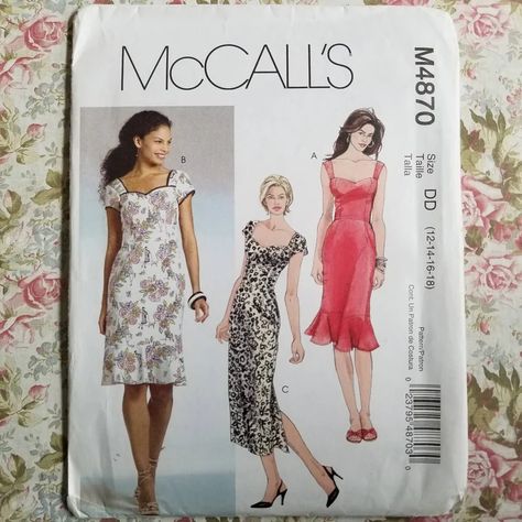 Sweetheart Neckline Dress Sz 12-18 Mccall's 4870 | Etsy Skirt Variations, Mccalls Dress, Long Straight Skirt, Summer Dress Sewing Patterns, Mccalls Patterns Dress, Fitted Party Dress, Princess Seam Dress, Pretty Summer Dresses, Vestidos Retro