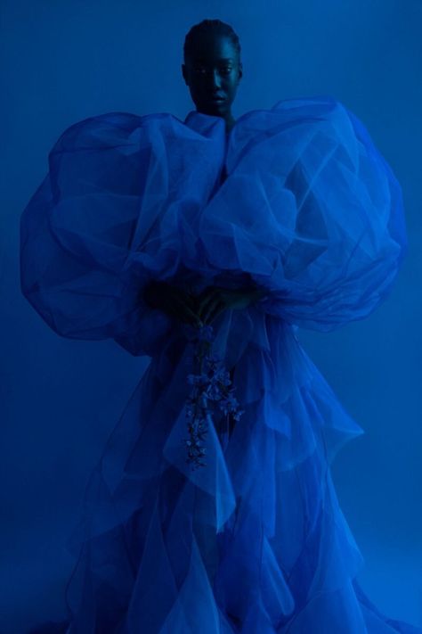 Blue Editorial Photography, Lily Fofana, Blue Editorial, Vogue Portugal, Ad Campaigns, Outfit Design, Avant Garde Fashion, Real Plants, Nautical Fashion