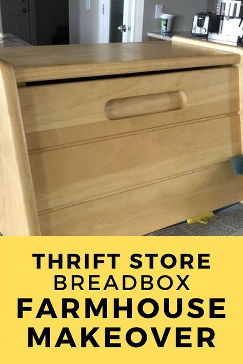 If you're obessed with Joanna Gaines and Farmhouse decor head on down to the dollar store and pick up a cheap wooden breadbox to bring in some rustic decor to your kitchen. This project is easy and quick and perfect if you're decorating on a budget. #diy #farmhouse #decor Thrift Store Kitchen, Bread Box Ideas, Breadbox Ideas, Breadbox Makeover, Ikea White Shelves, Farmhouse Bread Boxes, Diy Bread, Wooden Bread Box, Rustic Wooden Box