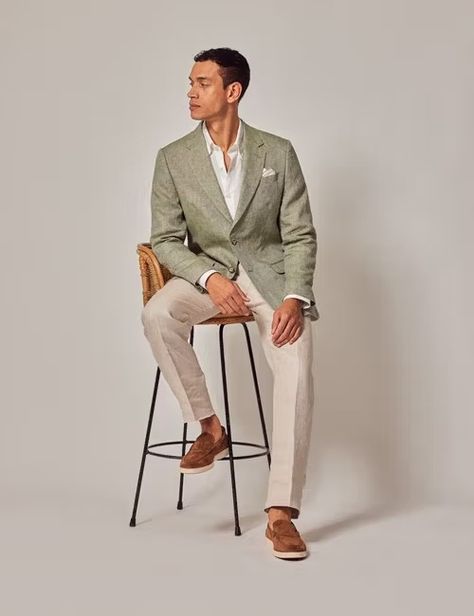 Coats and Jackets For Men - Hawes & Curtis Men’s Linen Suits, Green Suit Men Casual, Men’s Formal Wedding Attire, Italian Wedding Guest Outfit Men, Mens Summer Wedding Attire Guest Casual, Sage Green Suit Wedding, Sage Linen Suit, Groom Summer Wedding Attire, Spring Suits For Men