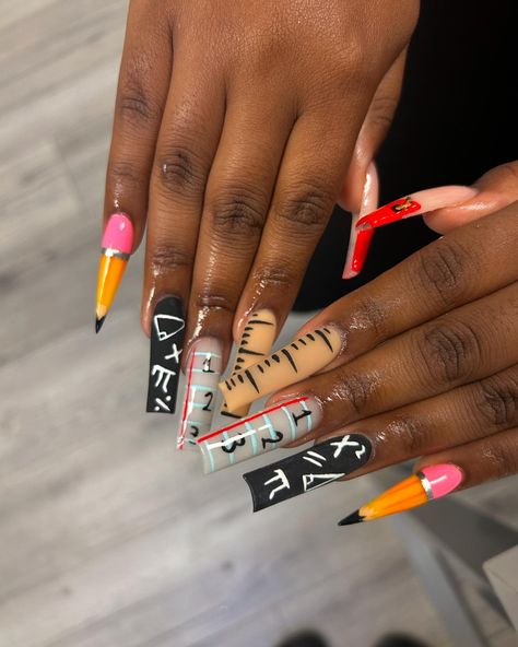 Teacher Bae 🍎✏️ Back to school sale is still ACTIVE! Use code “SCHOOL” #nailtech #nails #nailsofinstagram #nailart #acrylicnails #teachernails #whitenails #naildesigns #jacksonmsnailtech #winternails #freestylenails #longnails #naildesign #gelpolish #pastelnails #glitternails #rainbownails #whitenails #nailstyle #longnails #squarenails #coffinnails #manicure #atlantanailtech #instanails #ombrenails #springnails #backtoschool #explorepage Simple Nails Gel, Acrylic Nails Simple, Teacher Nails, Nails Painted, Boho Nails, Nails Gel Nails, Back To School Nails, Nail Trend, French Acrylic Nails