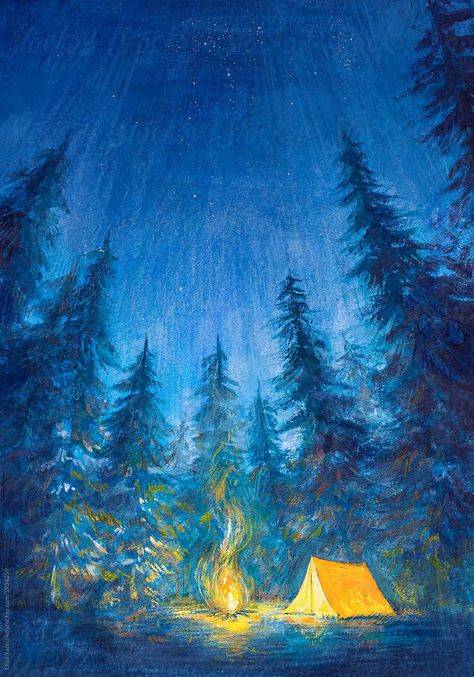 Campfire Art, Camping Drawing, Winter Drawings, Wood Illustration, Forest Camp, Night Forest, Nature Art Painting, Drawn Illustration, Animation Design