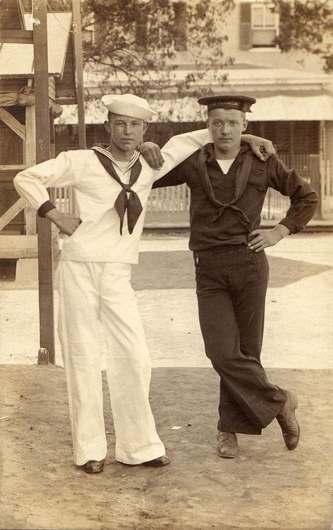 https://flic.kr/p/6KHCEj | Two Sailors, Portsmouth, VA, circa 1910 | Scanned real photo postcard Vintage Sailor, Navy Sailor, Sailor Pants, Sailor Suit, Manama, Vintage Nautical, Foto Vintage, Men In Uniform, Military Men