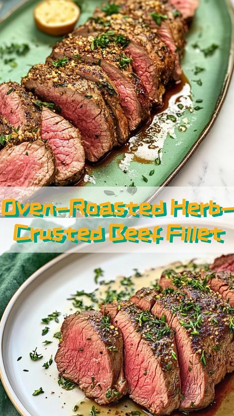 Delight your guests with this exquisite oven-roasted herb-crusted beef fillet. Perfect for a festive celebration or a cozy dinner at home. Elevate your culinary skills with this restaurant-quality dish. #beeflover #gourmetdinner #holidayfeast Beef Fillet Recipes Ovens, Beef Tenderloin Roast Recipes Ovens, Whole Fillet Of Beef, Beef Tenderloin Oven, Beef Fillet Recipes, Roast Fillet Of Beef, Beef Tenderloin Roast Recipes, Fillet Of Beef, Red Wine Reduction Sauce