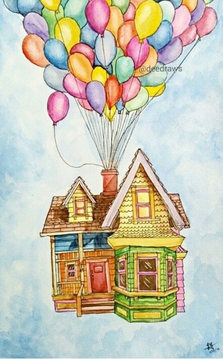 Up Disney Drawing, Disney Up Drawing, Movie Up Painting, Disney Up House Drawing, Up Drawings Pixar House, Up Movie Drawing, Up House Drawing, The Up House, Up Carl Y Ellie