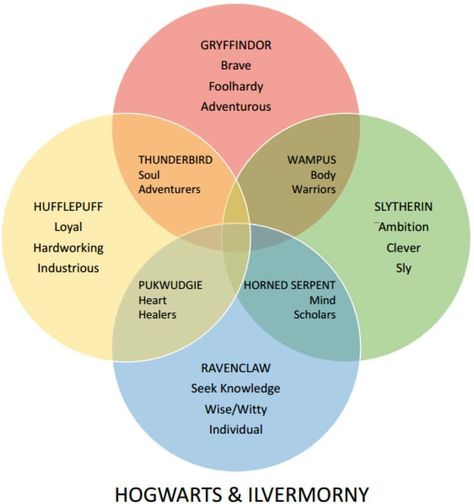 The Houses! Thunderbird House, Hogwart Houses, Ilvermorny Houses, House Quiz, Potters House, Theme Harry Potter, Harry Potter Houses, Venn Diagram, Movies And Series