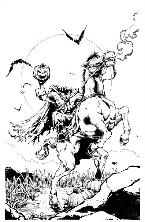 Horseman Tattoo, Headless Horseman Halloween, White Sketches, The Headless Horseman, The Legend Of Sleepy Hollow, Professional Portfolio, Monster Coloring Pages, Creepy Tattoos, Headless Horseman