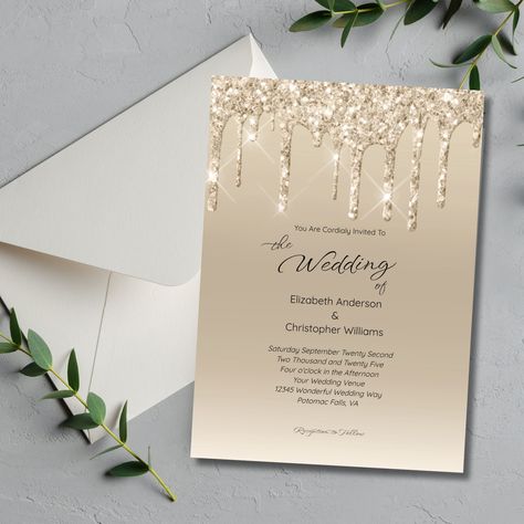 Wedding Invitation Champagne Color, Wedding Invitation Champagne, Invitation Background Templates Glitter, Glitz And Glam Invitation Template, Glitz And Glam Invitation Card, Modern Elegant Wedding, Template Invitation, Glitter Wedding Invitations, Four O Clock