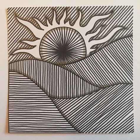 Perla Schippers’s Instagram profile post: “Easy Zendoodle: Hills with Black Hole Sun (Remember that nineties song by Soundgarden?)” Zentagle Drawing, Black Hole Sun, Gond Painting, Doodle Books, Triangle Art, Mountain Illustration, Cute Doodle Art, Doodle Art Designs, Ap Art