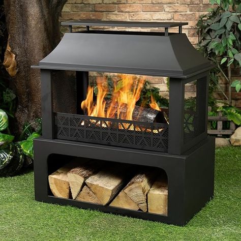 Amazon.com: Deko Living 36" Rectangular Steel Outdoor Wood Burning Fireplace - Outdoor Fireplace with Adjustable Cooking Grill & Log Storage Compartment - Camping Fire Place with Safety Screen and Poker : Patio, Lawn & Garden Fireplace With Log Storage, Woodburning Fireplace, Outdoor Wood Burner, Fire Pit Spark Screen, Wood Burner Fireplace, Outdoor Wood Burning Fireplace, Log Storage, Portable Fireplace, Rectangular Fire Pit