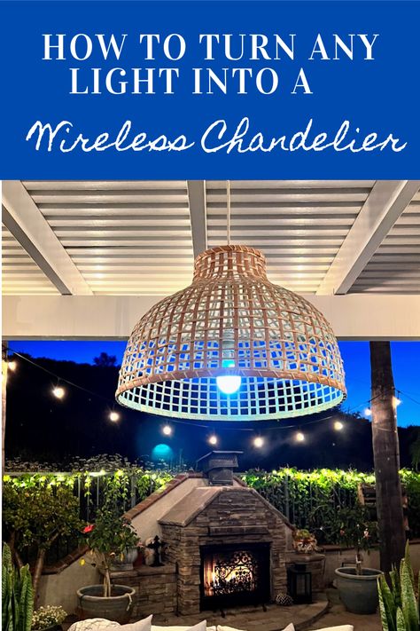 ​Create your own affordable, outdoor wireless chandelier light fixture with this incredibly easy step-by-step tutorial. To add light anywhere without electricity, you can use a portable LED light bulb that runs on batteries. I was able to take an indoor pendant light and turn it into a battery-operated outdoor chandelier in just minutes, with no hard wiring involved. Let me show you how! #DIY #outdoorchandelier Diy Porch Chandelier, Diy Outdoor Solar Chandelier, Battery Powered Chandelier, Diy Battery Operated Chandelier, Battery Operated Light Bulbs, Outdoor Battery Operated Lighting, Battery Operated Pendant Lights, Patio Chandelier Outdoor, Gazebo Chandelier Outdoor