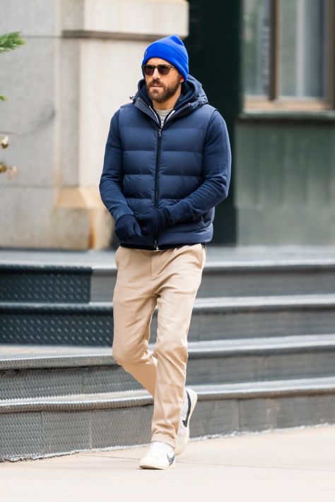 You can still bag Ryan Reynolds' rare Nike x Off-White Blazers | British GQ Mens Fall Coats, Ryan Reynolds Style, Nike Blazers Outfit, Off White Nike, Off White Blazer, Nike Blazers, Smart Casual Dress, Winter Travel Outfit, Outfit Work