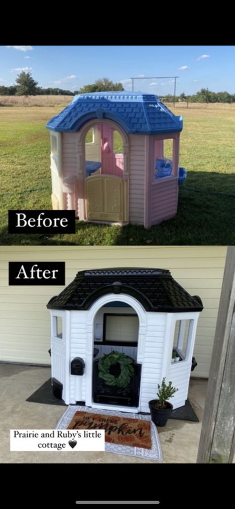 Playhouse Into Dog House, Kids Play House Chicken Coop, Plastic House Makeover, Easy Diy Playhouse Outdoor Cheap, Playhouse To Doghouse, Plastic Playhouse Chicken Coop, Playhouse Dog House, Diy Playhouse Outdoor Cheap, Dog Play House