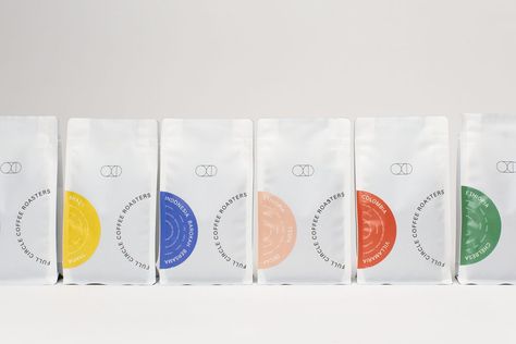 Full Circle Coffee Roasters' Upgraded Packaging System Is Reflective Of The Brand's High Quality Coffee | Dieline - Design, Branding & Packaging Inspiration Circle Designs Pattern, Nordic Packaging Design, Round Package Design, Circular Packaging Design, Circle Branding Design, Circle Packaging Design, Circles Branding, Science Packaging, Circular Packaging