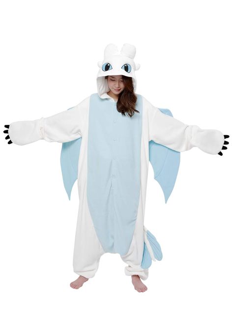 PRICES MAY VARY. Button closure Officially licensed How to Train Your Dragon's Light Fury Kigurumi by SAZAC: Don’t fall for copycat imitations! SAZAC is Japan’s most successful Kigurumi manufacturer, unmatched in both quality and design. Our onesies feature symmetrical faces, professional stitching, thicker fabric and rich, vibrant colors. Adults Kigurumi are One-Size-Fits-All. They are made to be loose fitting and will fit anyone at least five feet tall. XL size is for those 6 feet tall and bey Batman Onesie, Dragon Halloween Costume, Dragon Light, Onesie Costumes, Cute Onesies, Animal Pajamas, Light Fury, Halloween Onesie, Dragon Costume