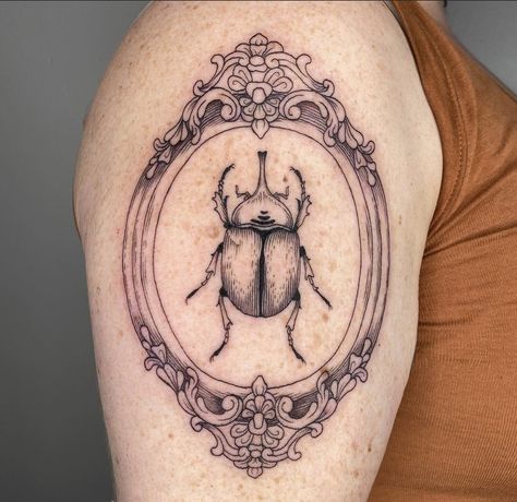 Cute Beetle Tattoo, Bug Chest Tattoo, Oddity Tattoo Ideas, Cloche Tattoo, Entomology Tattoo, Pill Bug Tattoo, Orchid Mantis Tattoo, Taxidermy Tattoo, Isopod Tattoo