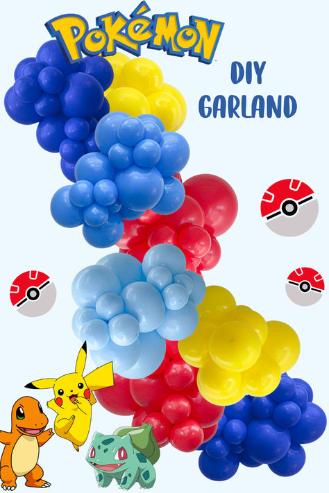 Transform your event into a magical Pokémon world with our DIY Organic Pokémon Balloon Garland Kit! Perfect for birthdays, themed parties, and celebrations, this kit contains everything you need to create an enchanting and eco-friendly balloon display that will wow your guests. Pokemon Garland, Pokemon Balloon Arch, Pokemon Balloon Garland, Pokemon Balloons, Pokemon Party Decorations, Diy Pokemon, Pokemon Decor, Pokemon Diy, Balloon Display