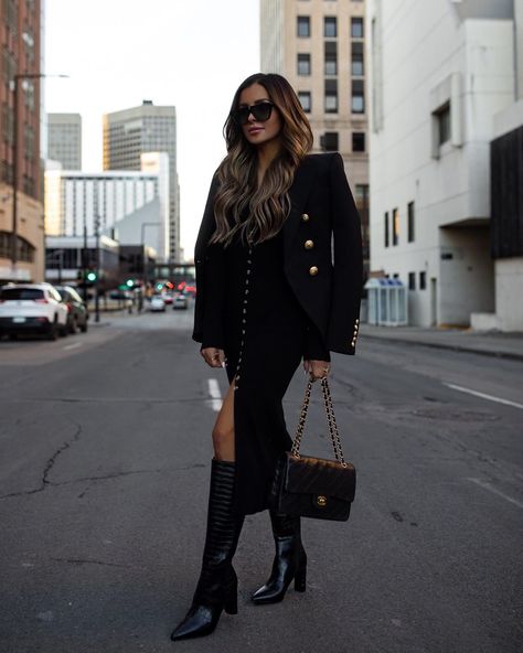 Boots Sweater Dress, Dress And Knee High Boots, Fall Dress Trends, Maria Vizuete, Croc Boots, Mia Mia Mine, Embossed Boots, Balmain Blazer, Mia Mia