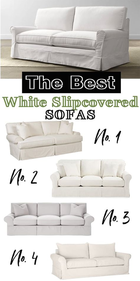 The best white slipcovered sofas that are comfy, well made and go with farmhouse, traditional and modern decor. White Slipcovered Sofa Living Room, Slipcovers For Sofas Fabric, Ikea Slipcovered Sofa, Sofa Slipcover Ideas, Diy Loveseat, Sofas Ideas Living Room Modern, Slipcovers For Couches, Ektorp Living Room, White Slipcover Couch