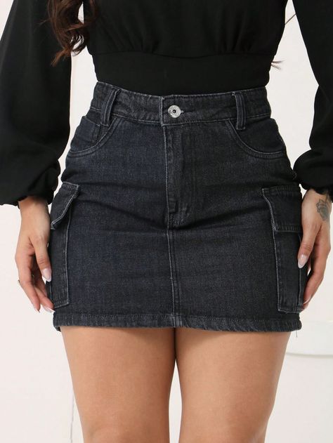 Saia cargo jeans femininaSaia cargo jeans feminina Preto Casual   Jeans Simples Bodycon,Reto Não elástico  Women Clothing, size features are:Bust: ,Length: ,Sleeve Length: Jeans Cargo, Cargo Jeans, Casual Jeans, Women Clothing, Length Sleeve, Sleeve Length, My Style, Quick Saves