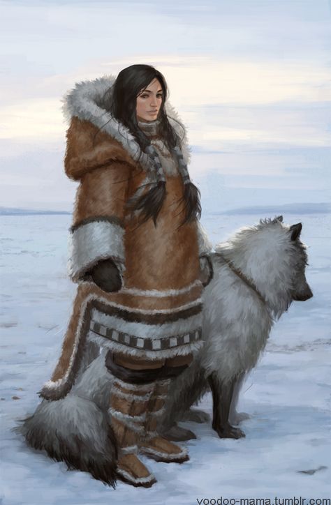 Traditional Inuit Clothing, Inuit Clothing, Inuit People, Inuit Art, Tableau Art, Female Portraits, Female Character, Animal Companions, Fantasy Rpg