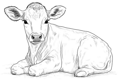 Cow Coloring Pages - 19 Free Coloring Sheets Cow Sketch Cute, Cow Laying Down Drawing, Drawings Of Farm Animals, Cow Drawing Simple, How To Draw A Cow, Baby Cow Drawing, Cow Illustration Cute, Cow Line Drawing, Farm Animals Drawing