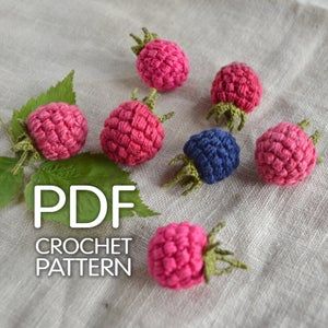 Crochet Berries, Crochet Raspberry, Raspberry Crochet, Knitted Food, Raspberry Leaf, Food Patterns, Crochet Food, Kawaii Crochet, Bobble Stitch