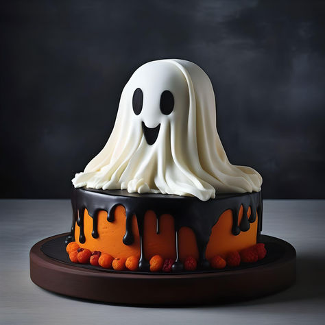 Easy Ghost Cake, Tort Halloween, Creepy Cakes, Haloween Cakes, Halloween Cake Design, Cute Halloween Cakes, Halloween Birthday Cake, Bad Cakes, Halloween Torte