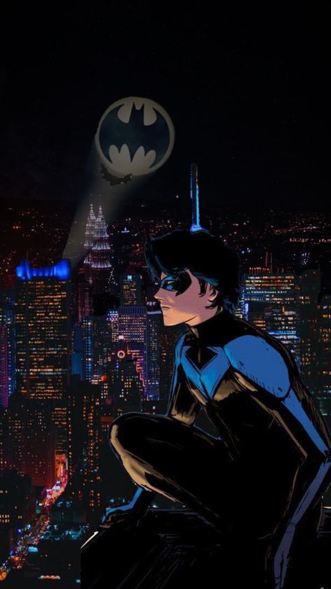 #dcomics #dcnightwing #nightwing #city #aesthetic #cityaesthetic Batman And Nightwing Wallpaper, Starfire And Nightwing Wallpaper, Nightwing Wallpaper Comic, Nightwing Phone Wallpaper, Night Wing Aesthetic, Nightwing Aesthetic Wallpaper, Nightwing Lockscreen, Dc Aesthetic Dc Comics, Nightwing Wallpaper Aesthetic