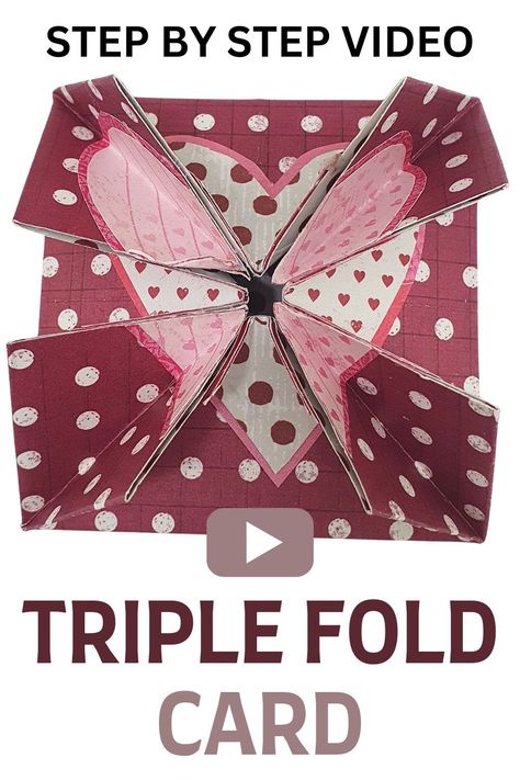 Make a triple fold card for any occasion. A unique handmade card with three different layers with a different embellishment on each one. Follow the video to make this fancy fold card Different Heart Shapes, Easter Paper Crafts, 3d Paper Projects, Paper Craft Videos, Handmade Cards Diy, Paper Craft Techniques, Halloween Paper Crafts, Craft Techniques, Holiday Paper