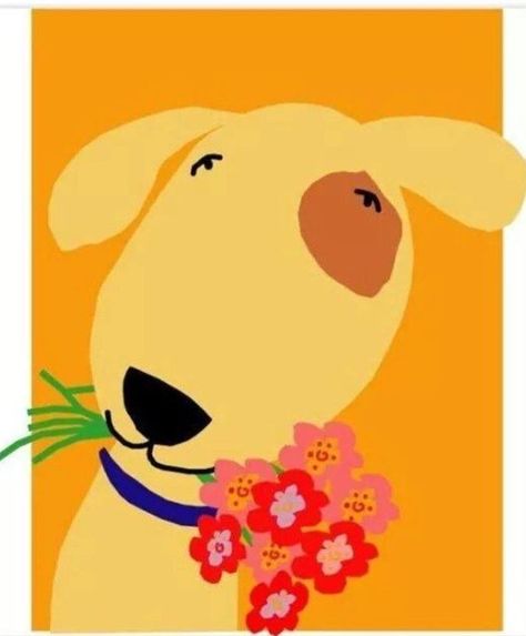 Bouquet Greeting Card, Dog With Flowers, Flowers Nursery, Dog Art Print, Greeting Card Collection, Child Art, 강아지 그림, Grooming Salon, Dog Print Art