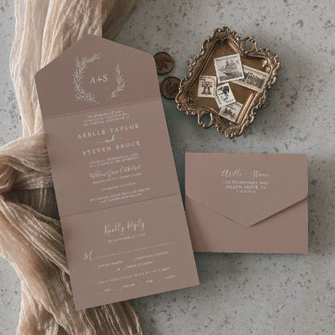 $3.80 | Minimal Leaf | Neutral Wedding #elegant seal and send wedding, simple tear off rsvp postcard, rustic unique wedding suite, botanical trifold budget wedding set, classic whimsical minimalist leaves k102, modern folded marriage invitation, greenery affordable tri-fold invite, desert all-in-one wedding stationery, bohemian earthy brown natural tone, minimal boho neutral taupe beige Taupe Wedding Invitations, Taupe Wedding, Leaf Silhouette, Marriage Invitations, Brown Wedding, Rsvp Postcard, Neutral Wedding, Wedding Decor Elegant, Wedding Invitations Rustic