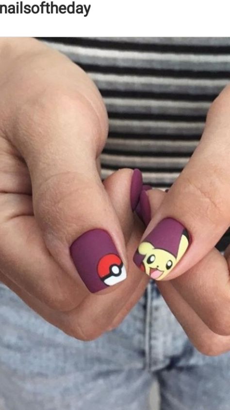 Simple Pokemon Nails, Cosplay Claws, Pokemon Nail Art, Pokemon Nails, Fire Type Pokémon, Cartoon Nails, Anime Nails, Black Pokemon, Simple Nail Designs